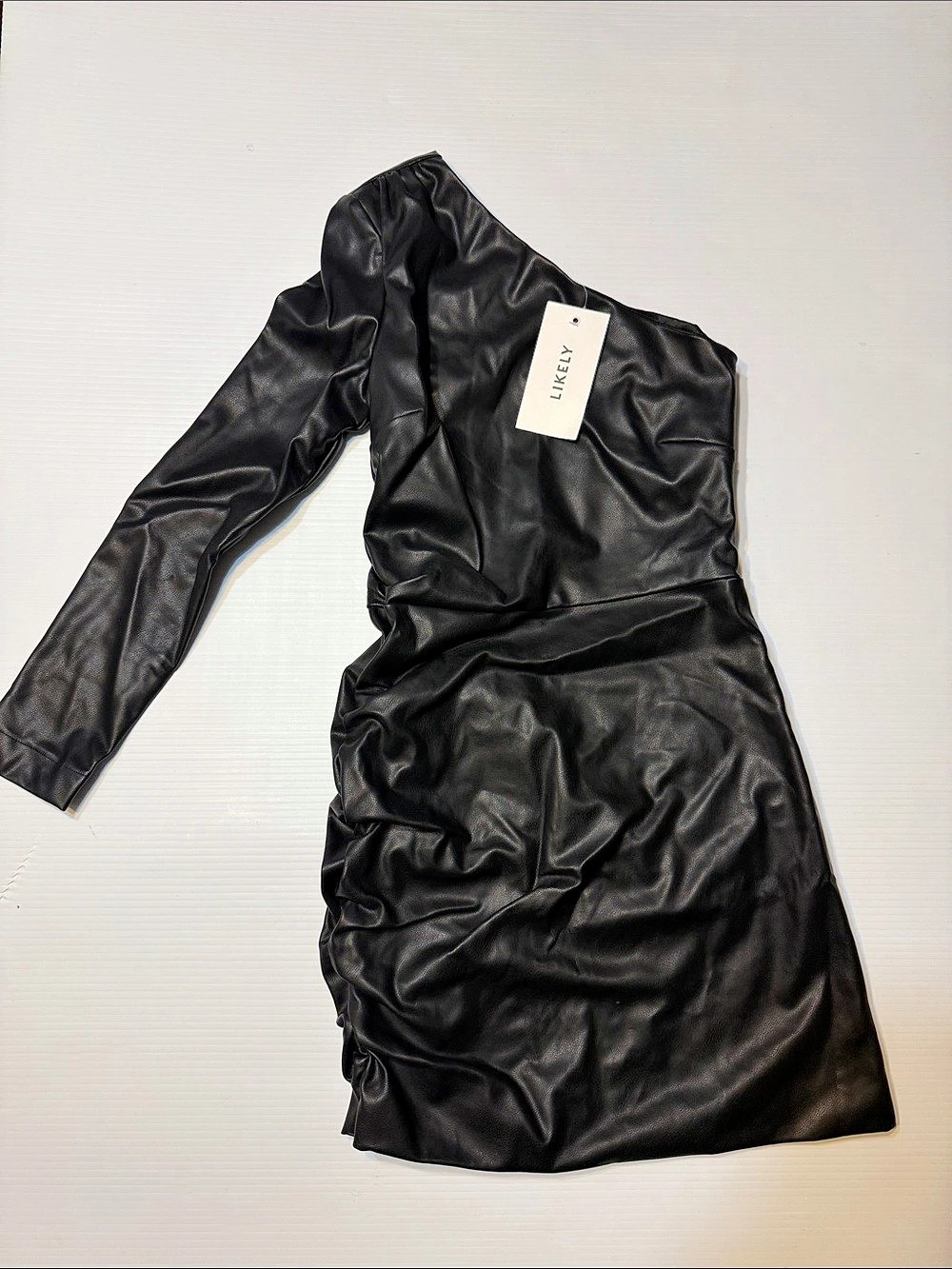 LIKELY Serena Dress Ruched Mini Dress in Black Size Small